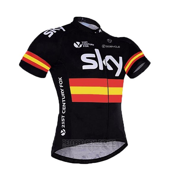 2017 Fahrradbekleidung Sky Champion Spanien Trikot Kurzarm und Tragerhose - zum Schließen ins Bild klicken